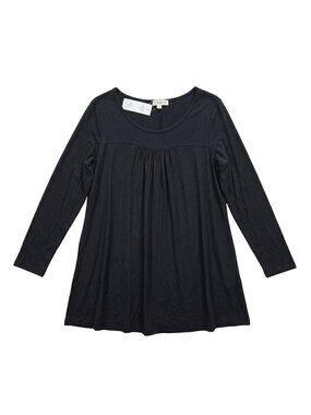 NWT | LARACE Black Pleated Empire Waist Long Sleeve Flare Hem Tunic Top | 1XL
